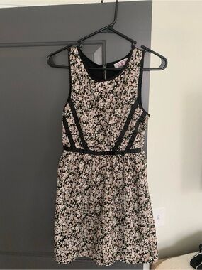 Three Hearts Black Dress with Pink & Cream Floral Print